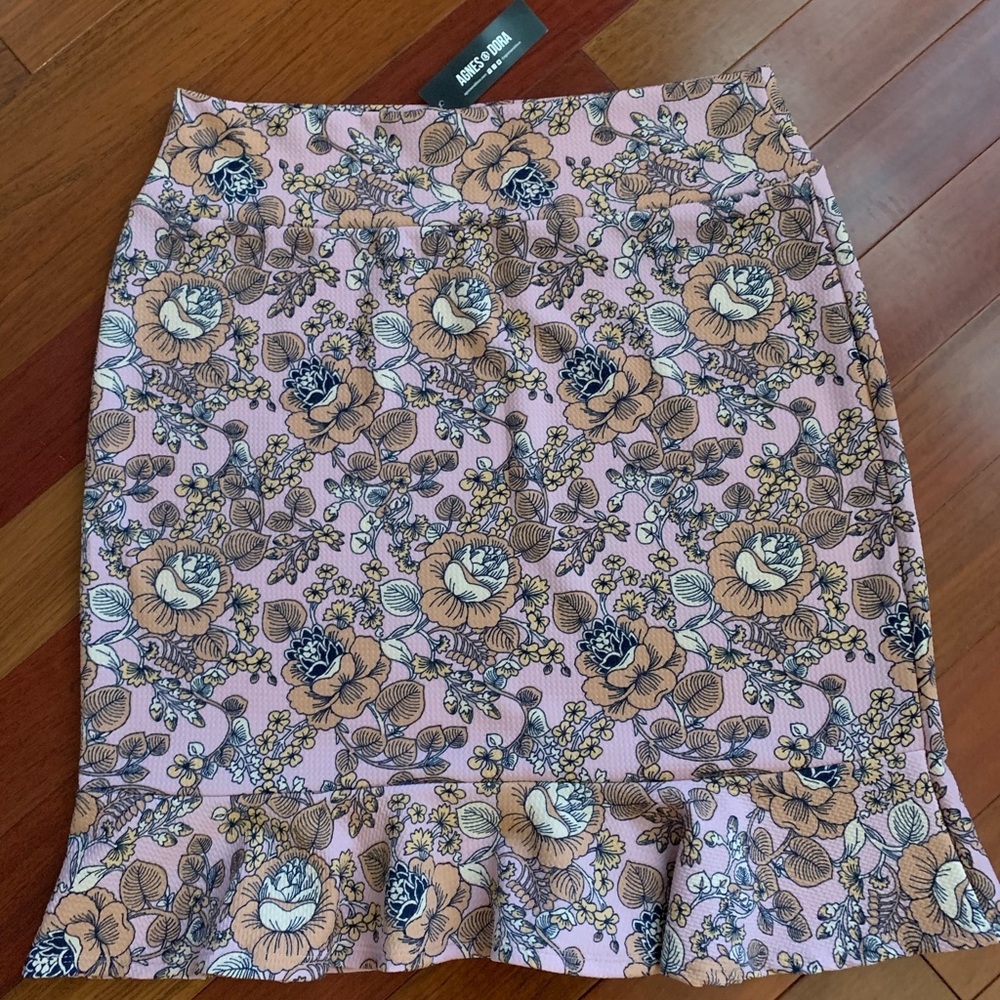 Flounce Pencil Skirt - pink/yellow floral